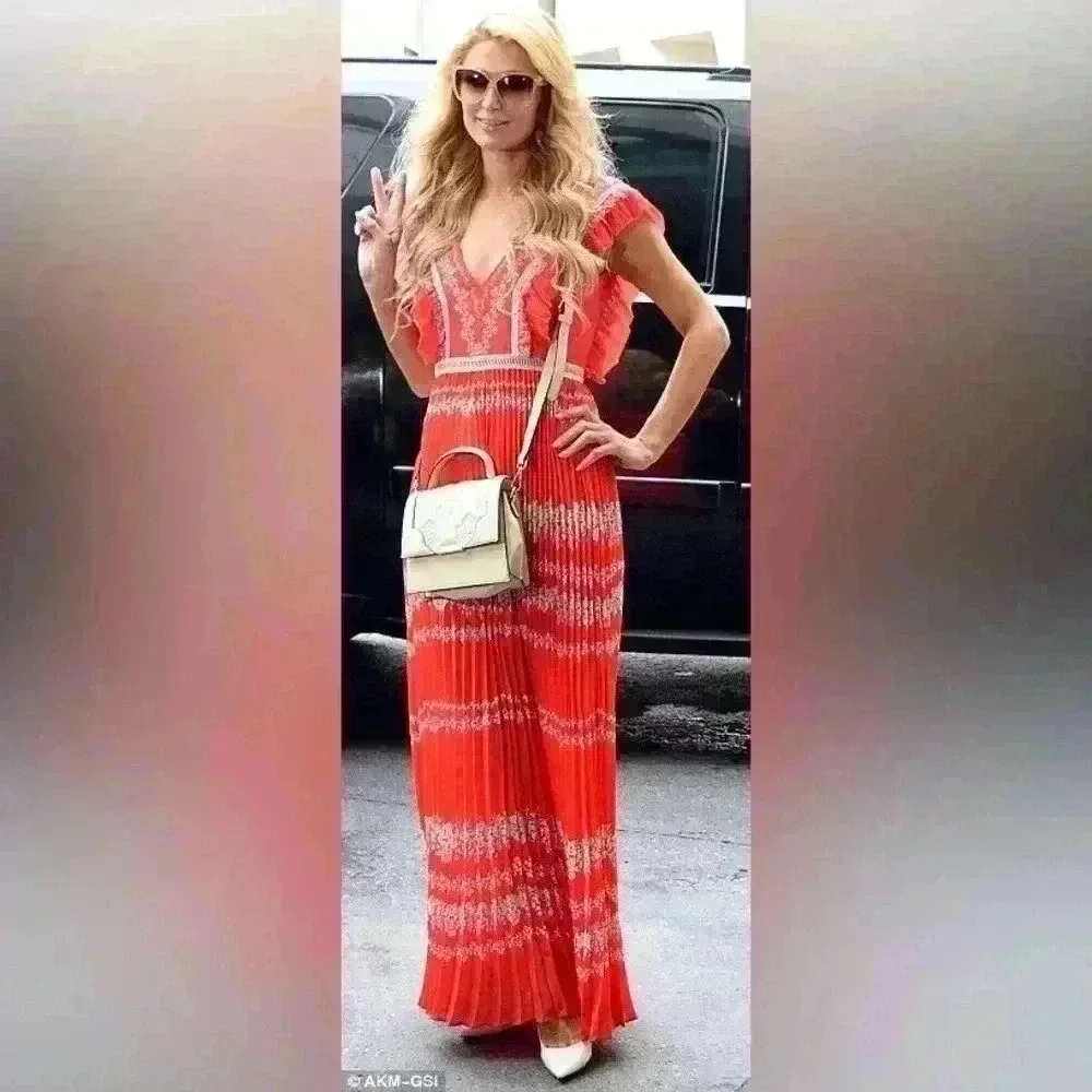 Self-Portrait Flower Spell Chiffon Ruffle Pleated Maxi dress Size UK4 US0​ - Picture 9 of 10